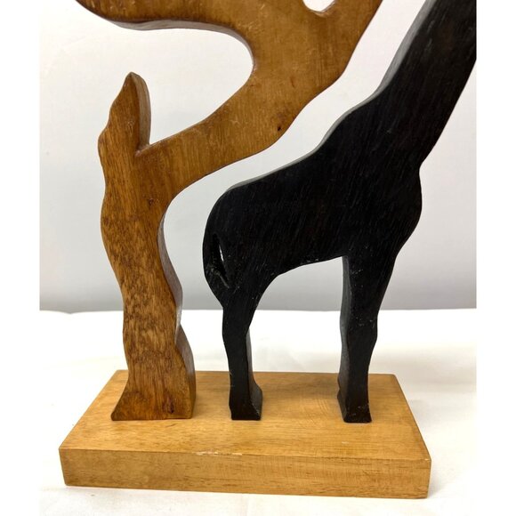Hand-Carved Wooden Giraffe & Tree Figurine - Picture 4 of 7